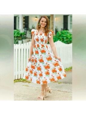 Victoria Dunn cotton flutter sleeves tiered cottage floral midi dress